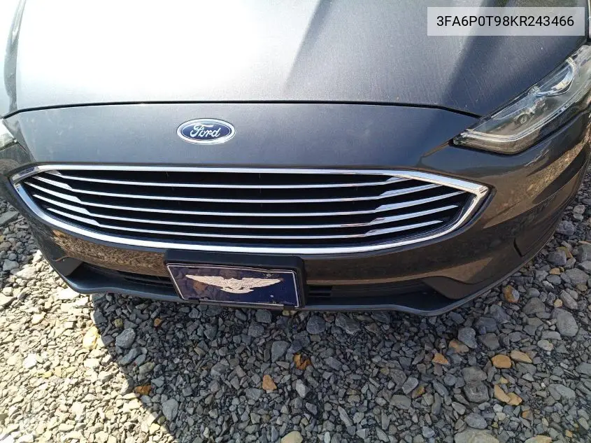 2019 Ford Fusion Se VIN: 3FA6P0T98KR243466 Lot: 42788519