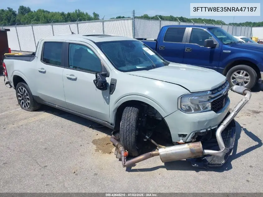 2022 Ford Maverick Lariat VIN: 3FTTW8E35NRA47187 Lot: 42645210