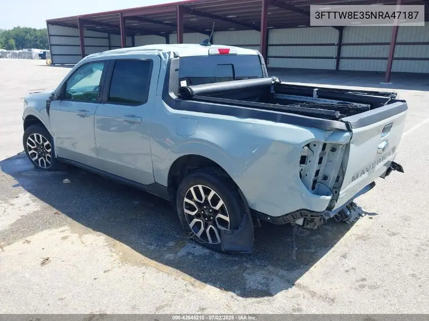 2022 Ford Maverick Lariat VIN: 3FTTW8E35NRA47187 Lot: 42645210