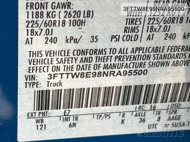 2022 Ford Maverick Lariat VIN: 3FTTW8E98NRA95500 Lot: 42821301