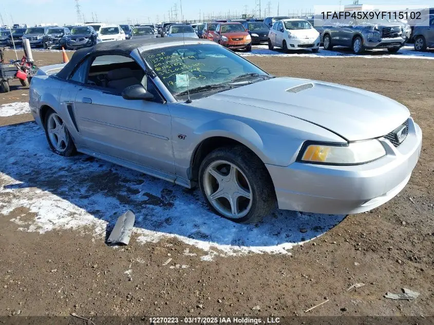 2000 Ford Mustang Gt VIN: 1FAFP45X9YF115102 Lot: 12270223