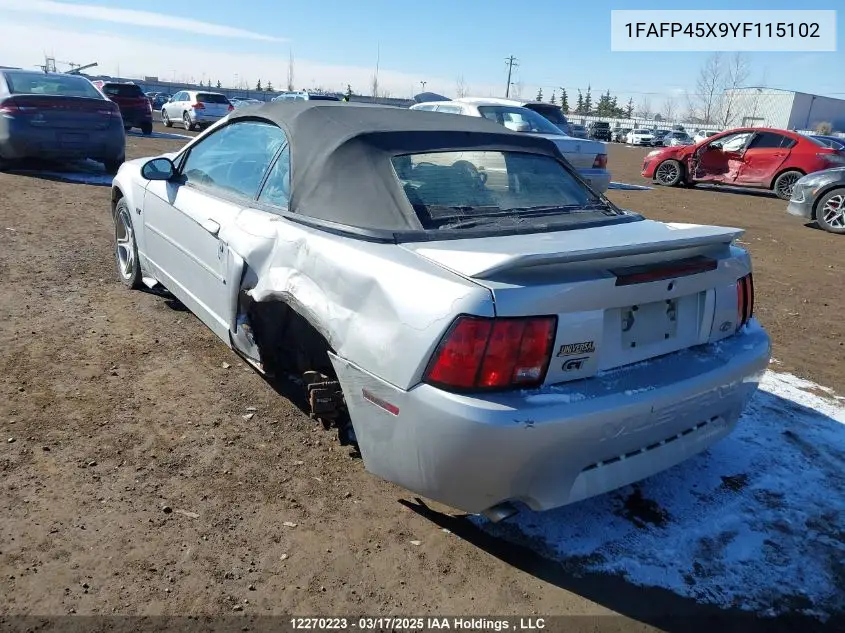 2000 Ford Mustang Gt VIN: 1FAFP45X9YF115102 Lot: 12270223