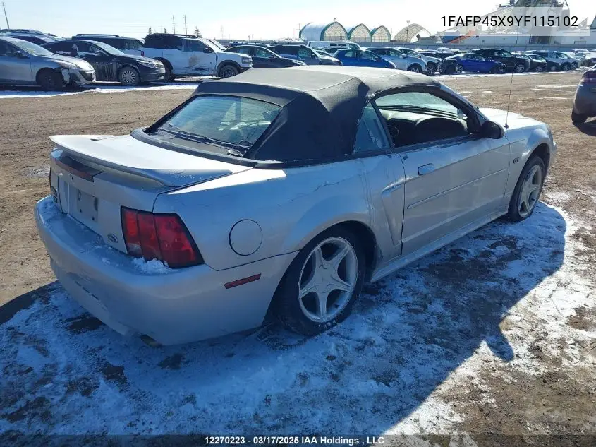2000 Ford Mustang Gt VIN: 1FAFP45X9YF115102 Lot: 12270223