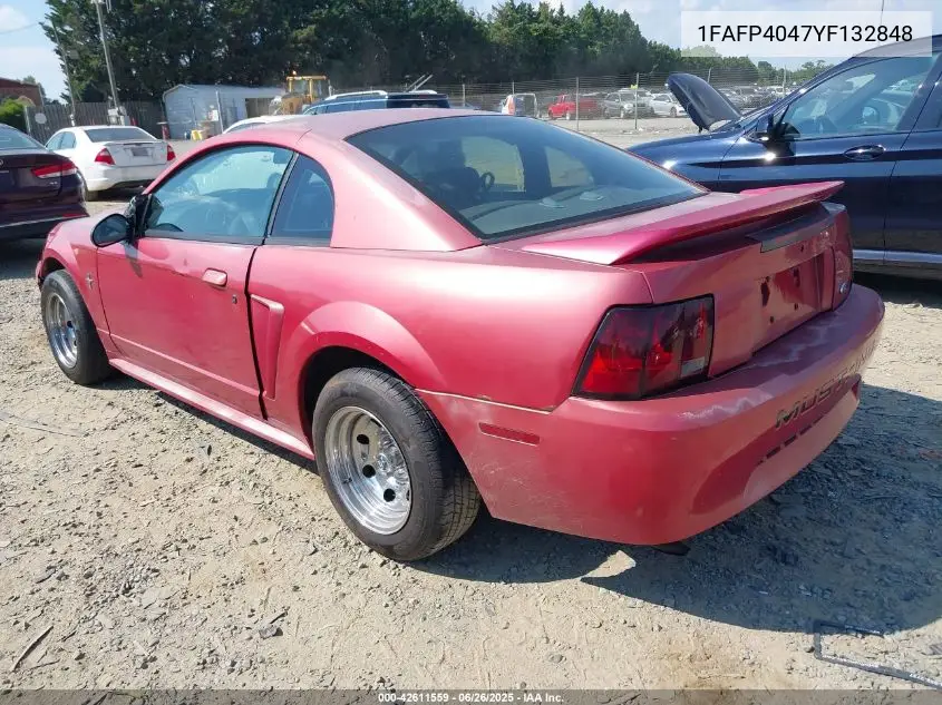 2000 Ford Mustang VIN: 1FAFP4047YF132848 Lot: 42611559