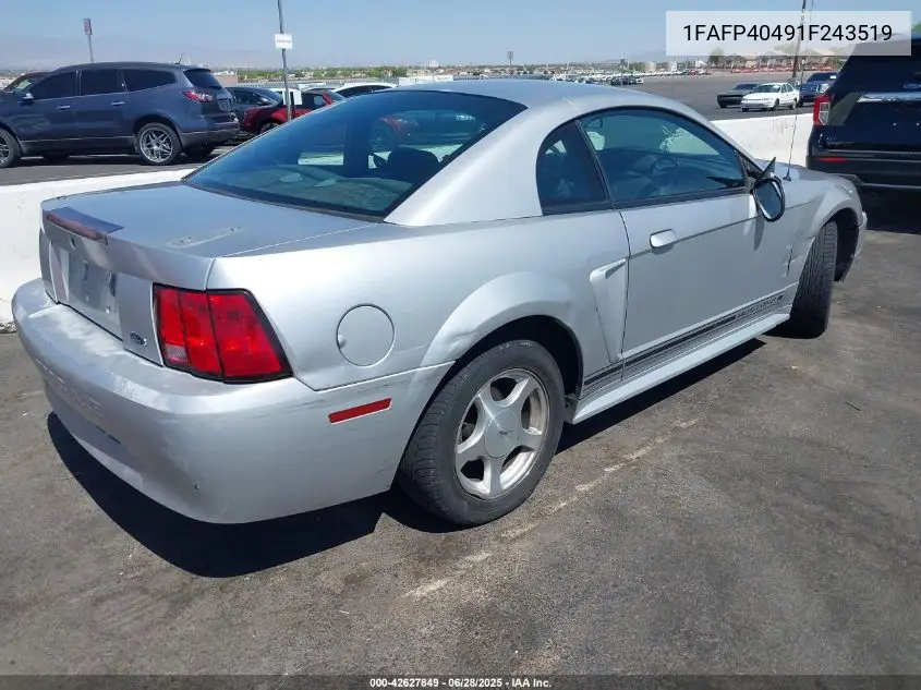 2001 Ford Mustang VIN: 1FAFP40491F243519 Lot: 42627849