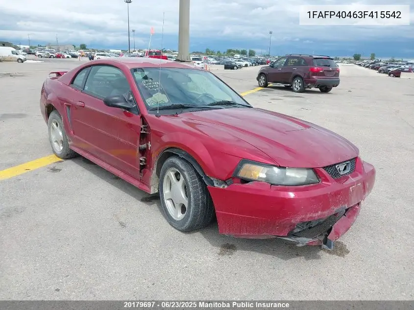 2003 Ford Mustang VIN: 1FAFP40463F415542 Lot: 20179697