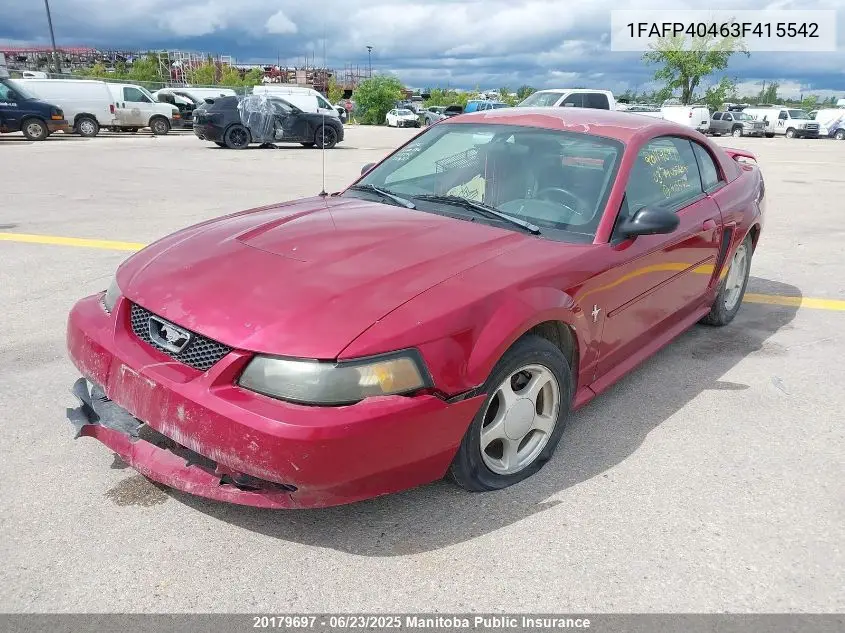 2003 Ford Mustang VIN: 1FAFP40463F415542 Lot: 20179697