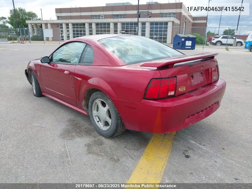 2003 Ford Mustang VIN: 1FAFP40463F415542 Lot: 20179697