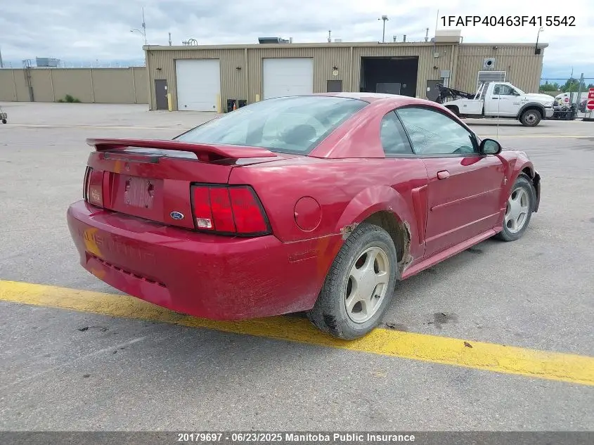 2003 Ford Mustang VIN: 1FAFP40463F415542 Lot: 20179697