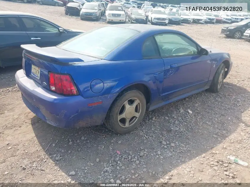 2003 Ford Mustang VIN: 1FAFP40453F362820 Lot: 42599563