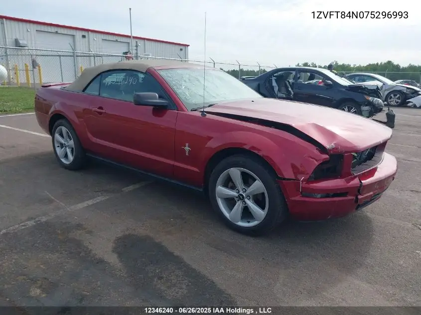 2007 Ford Mustang V6 VIN: 1ZVFT84N075296993 Lot: 12346240