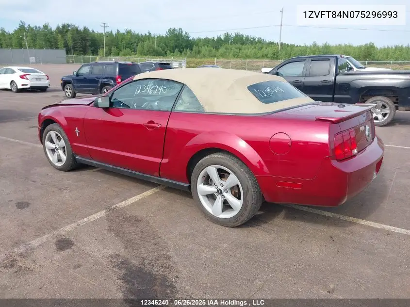 2007 Ford Mustang V6 VIN: 1ZVFT84N075296993 Lot: 12346240