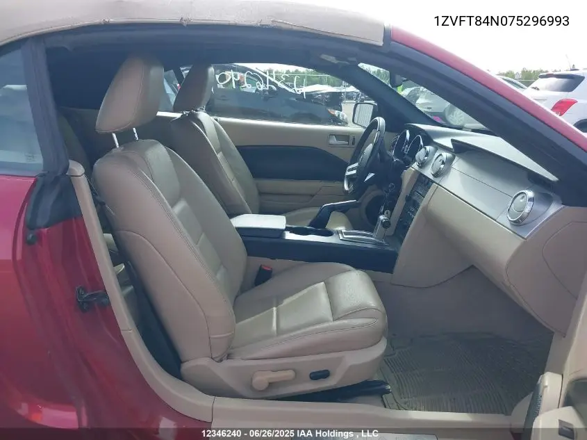 2007 Ford Mustang V6 VIN: 1ZVFT84N075296993 Lot: 12346240