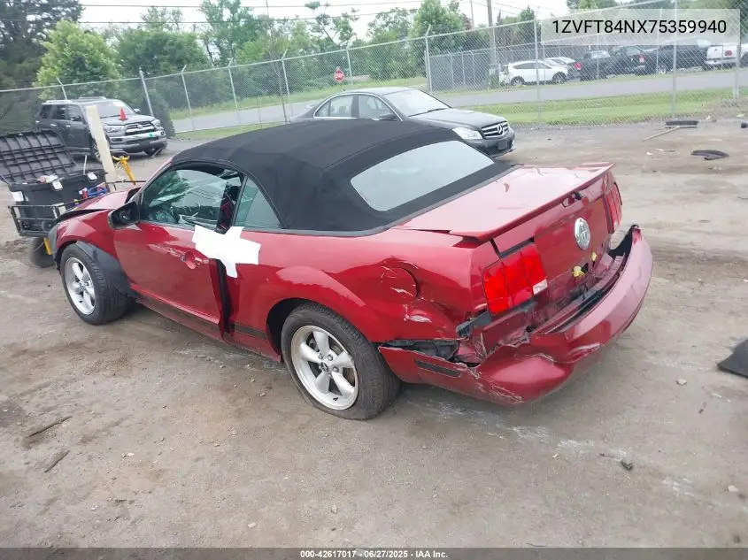2007 Ford Mustang V6 Deluxe/V6 Premium VIN: 1ZVFT84NX75359940 Lot: 42617017
