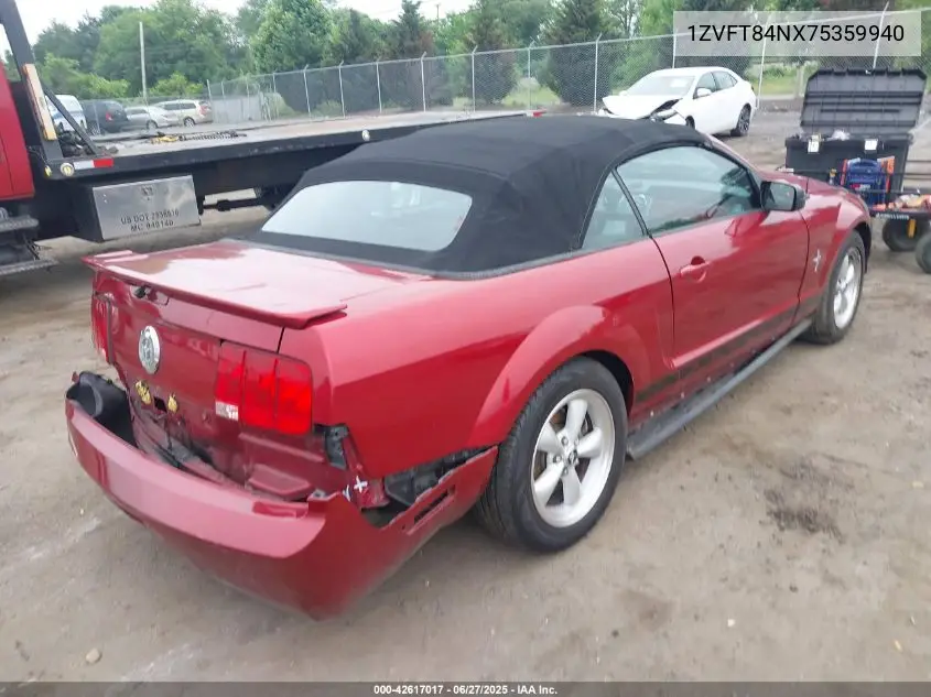 2007 Ford Mustang V6 Deluxe/V6 Premium VIN: 1ZVFT84NX75359940 Lot: 42617017