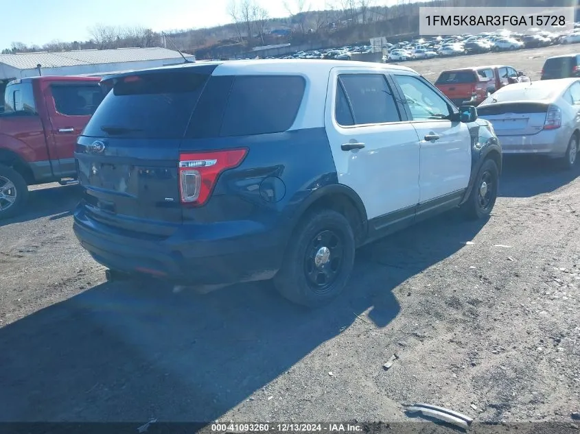 2015 Ford Police Interceptor VIN: 1FM5K8AR3FGA15728 Lot: 41093260