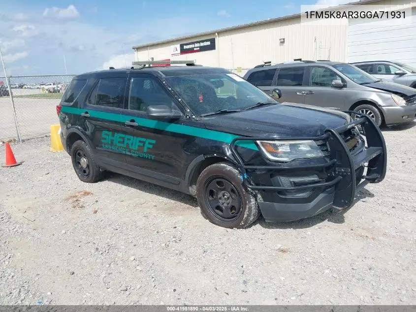 2016 Ford Police Interceptor VIN: 1FM5K8AR3GGA71931 Lot: 41951890