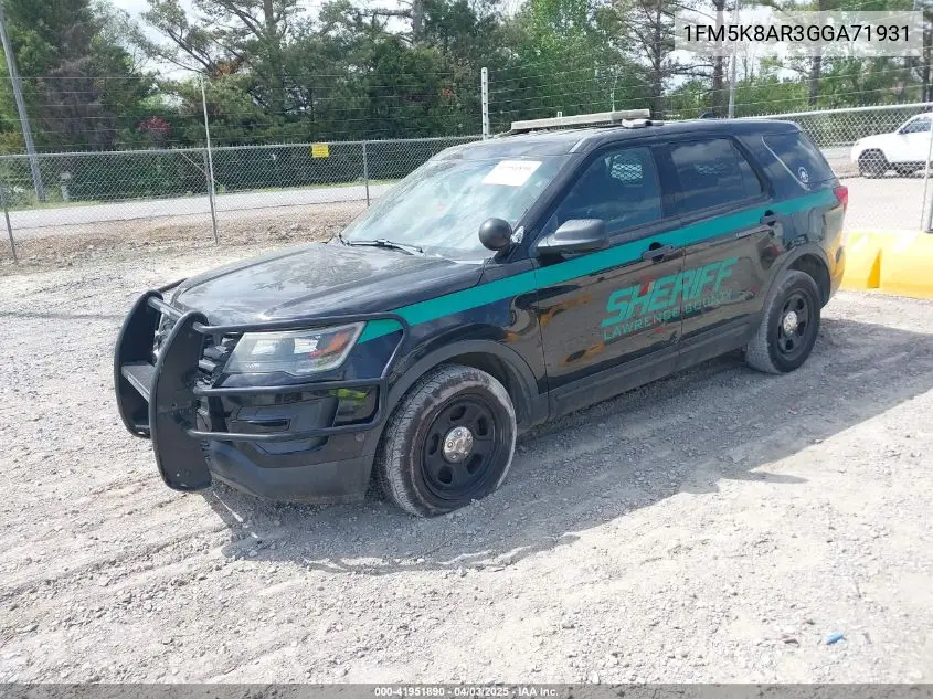 2016 Ford Police Interceptor VIN: 1FM5K8AR3GGA71931 Lot: 41951890