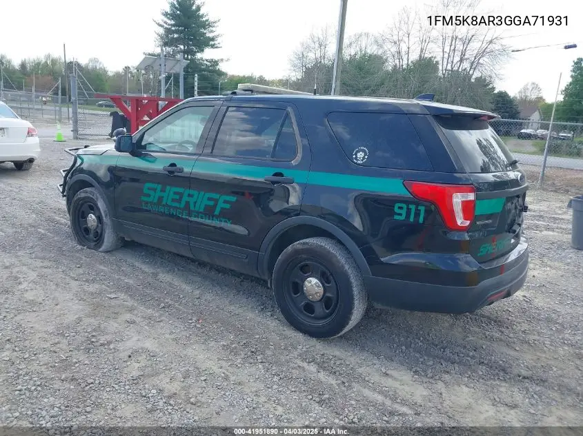 2016 Ford Police Interceptor VIN: 1FM5K8AR3GGA71931 Lot: 41951890