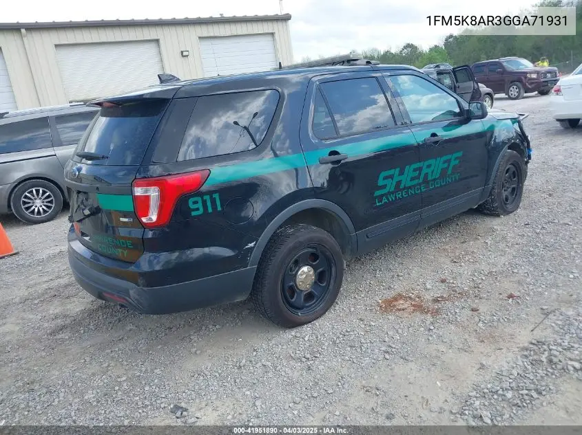 2016 Ford Police Interceptor VIN: 1FM5K8AR3GGA71931 Lot: 41951890
