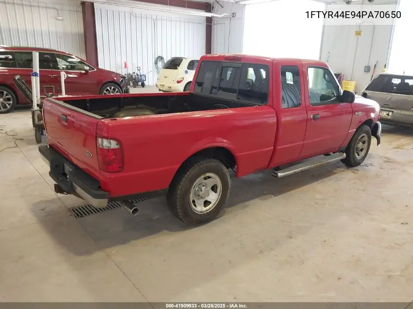 2004 Ford Ranger Xlt VIN: 1FTYR44E94PA70650 Lot: 41909933