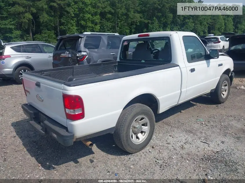 2007 Ford Ranger Stx/Xl/Xlt VIN: 1FTYR10D47PA46000 Lot: 42584068
