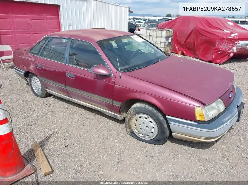 1989 Ford Taurus Gl VIN: 1FABP52U9KA278657 Lot: 42349469