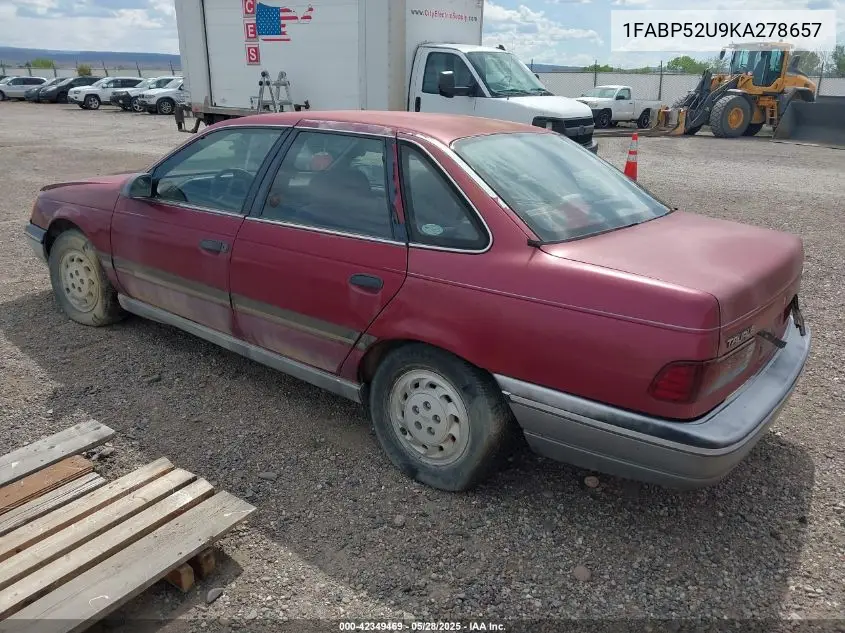 1989 Ford Taurus Gl VIN: 1FABP52U9KA278657 Lot: 42349469