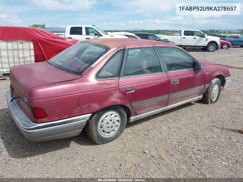 1989 Ford Taurus Gl VIN: 1FABP52U9KA278657 Lot: 42349469