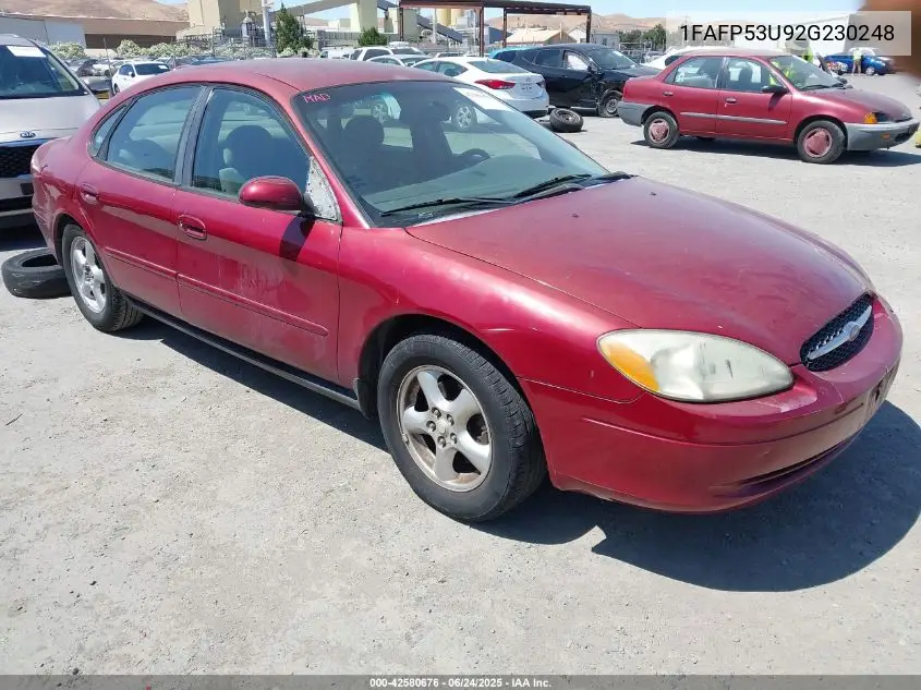 2002 Ford Taurus Se VIN: 1FAFP53U92G230248 Lot: 42580676