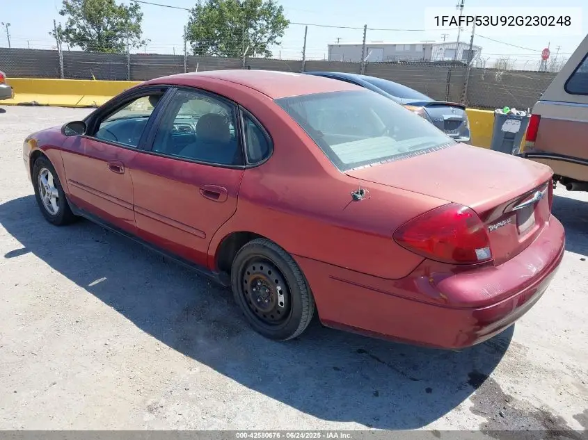 2002 Ford Taurus Se VIN: 1FAFP53U92G230248 Lot: 42580676