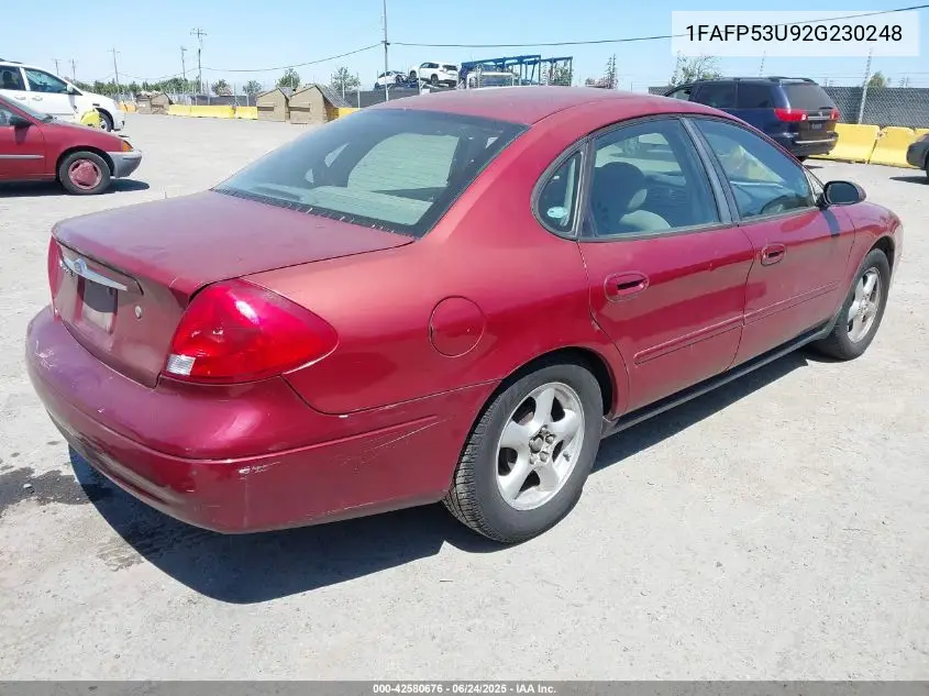 2002 Ford Taurus Se VIN: 1FAFP53U92G230248 Lot: 42580676