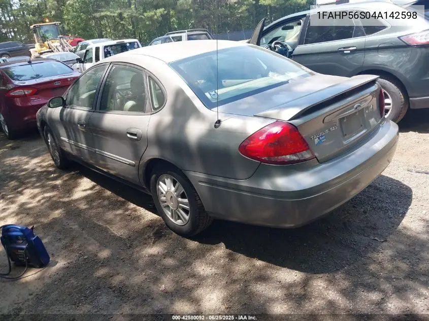 2004 Ford Taurus Sel VIN: 1FAHP56S04A142598 Lot: 42580092