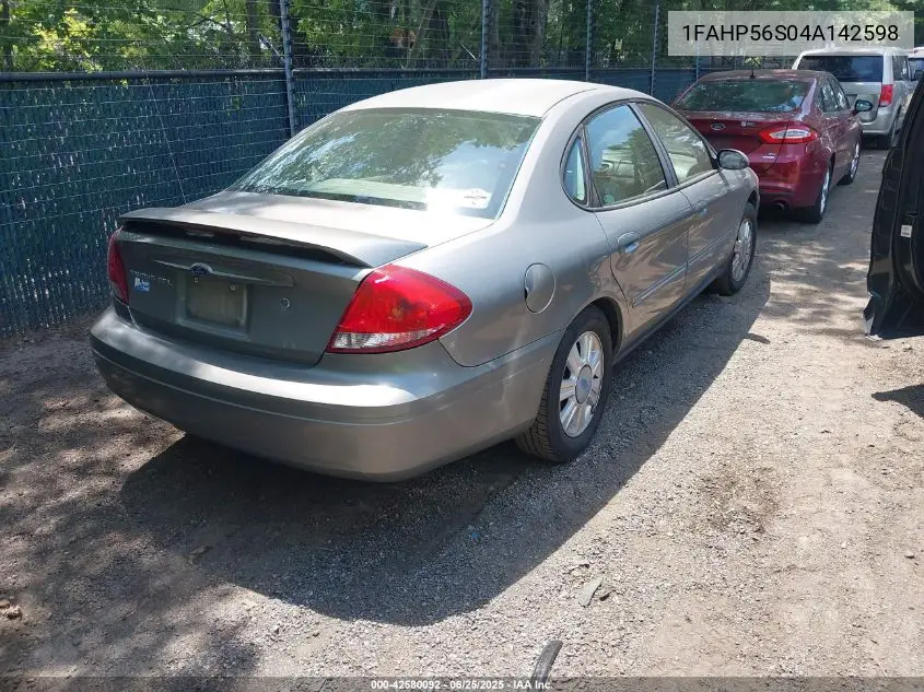 2004 Ford Taurus Sel VIN: 1FAHP56S04A142598 Lot: 42580092