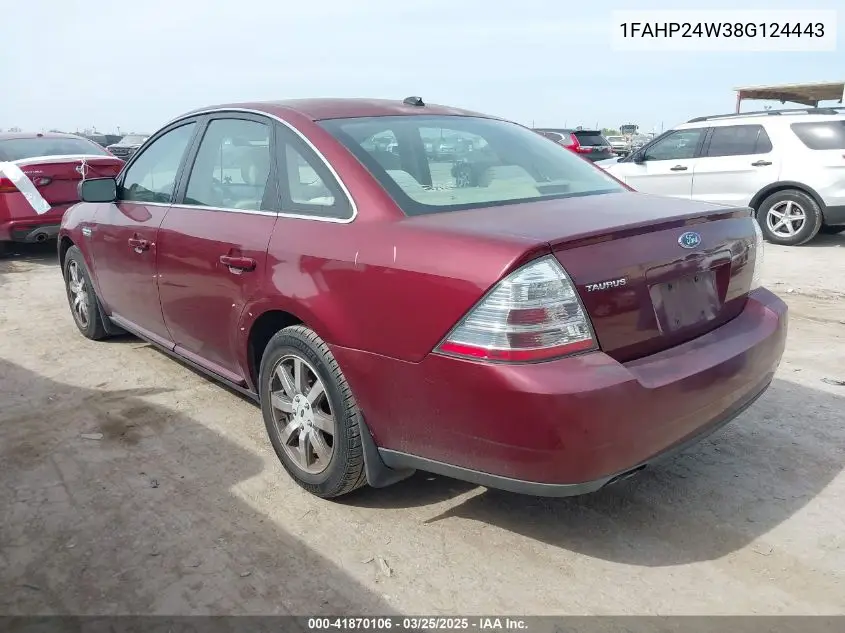 2008 Ford Taurus Sel VIN: 1FAHP24W38G124443 Lot: 41870106