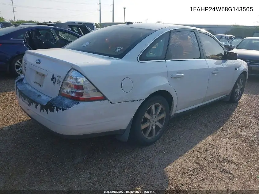 2008 Ford Taurus Sel VIN: 1FAHP24W68G143505 Lot: 41932592