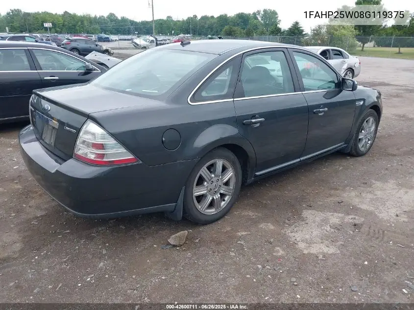 2008 Ford Taurus Limited VIN: 1FAHP25W08G119375 Lot: 42600711