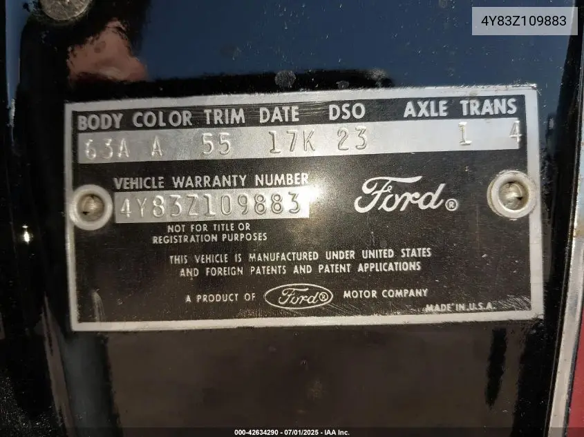 1964 Ford Thunderbird VIN: 4Y83Z109883 Lot: 42634290