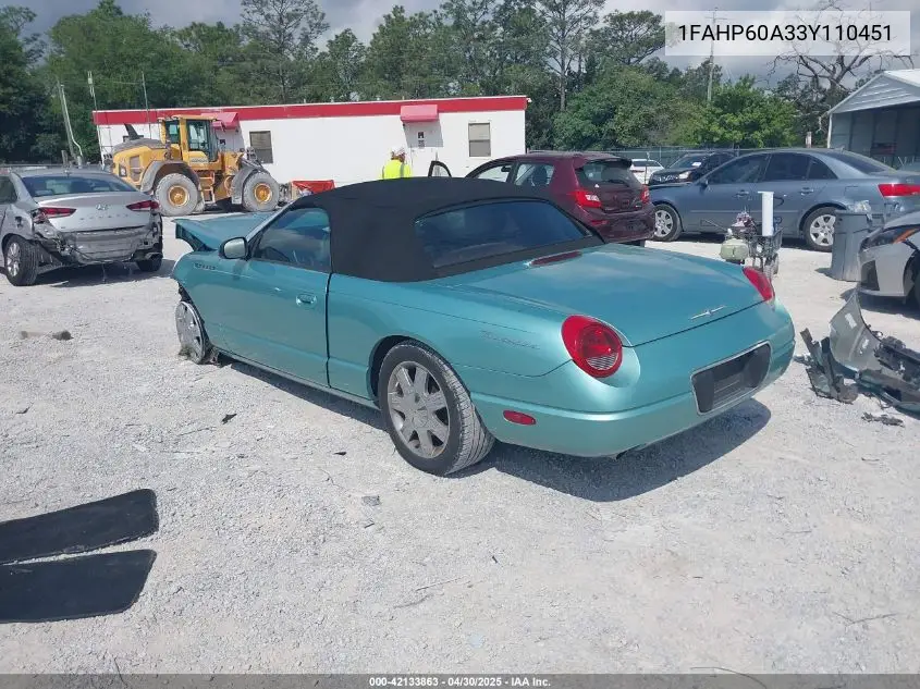 2003 Ford Thunderbird VIN: 1FAHP60A33Y110451 Lot: 42133863