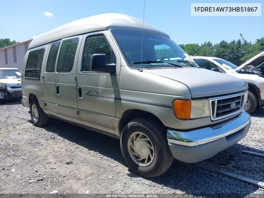 2003 Ford E-150 Recreational VIN: 1FDRE14W73HB51867 Lot: 42578331