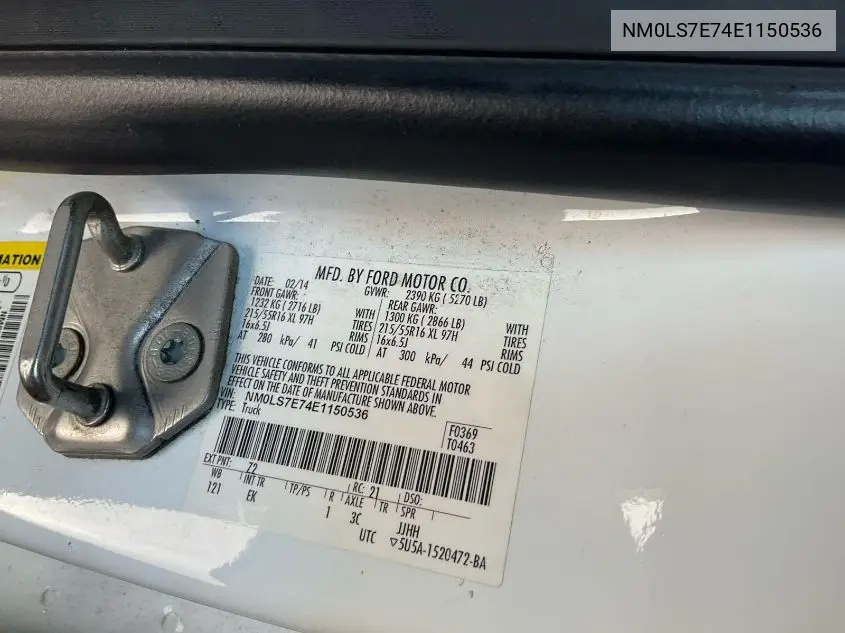 2014 Ford Transit Connect Xl VIN: NM0LS7E74E1150536 Lot: 42639418