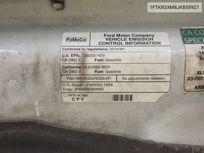 2018 Ford Transit T-250 VIN: 1FTKR3XM8JKB55927 Lot: 42269522