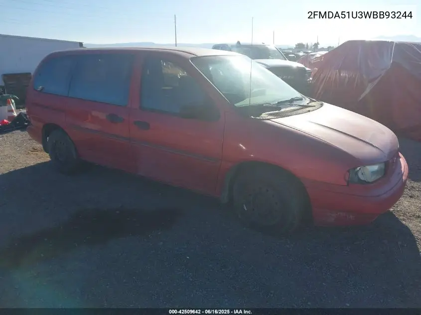 1998 Ford Windstar Base 3.0/Gl VIN: 2FMDA51U3WBB93244 Lot: 42509642