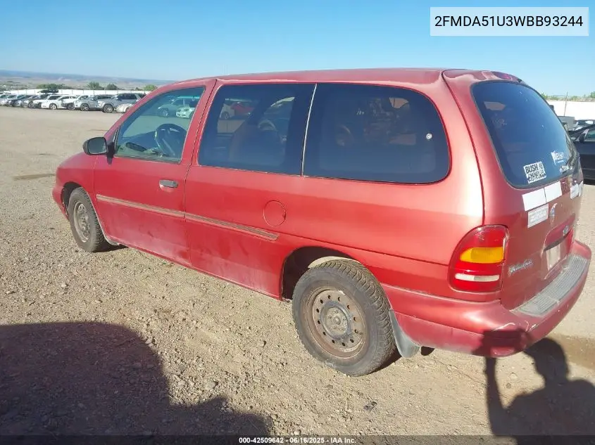 1998 Ford Windstar Base 3.0/Gl VIN: 2FMDA51U3WBB93244 Lot: 42509642