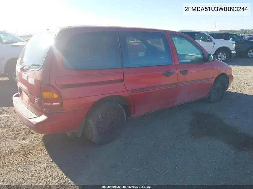 1998 Ford Windstar Base 3.0/Gl VIN: 2FMDA51U3WBB93244 Lot: 42509642