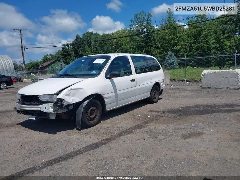 1998 Ford Windstar Base 3.0/Gl VIN: 2FMZA51U5WBD25281 Lot: 42740783
