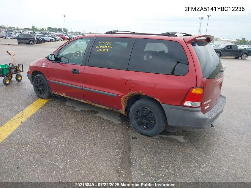 2000 Ford Windstar Lx VIN: 2FMZA5141YBC12236 Lot: 20215849