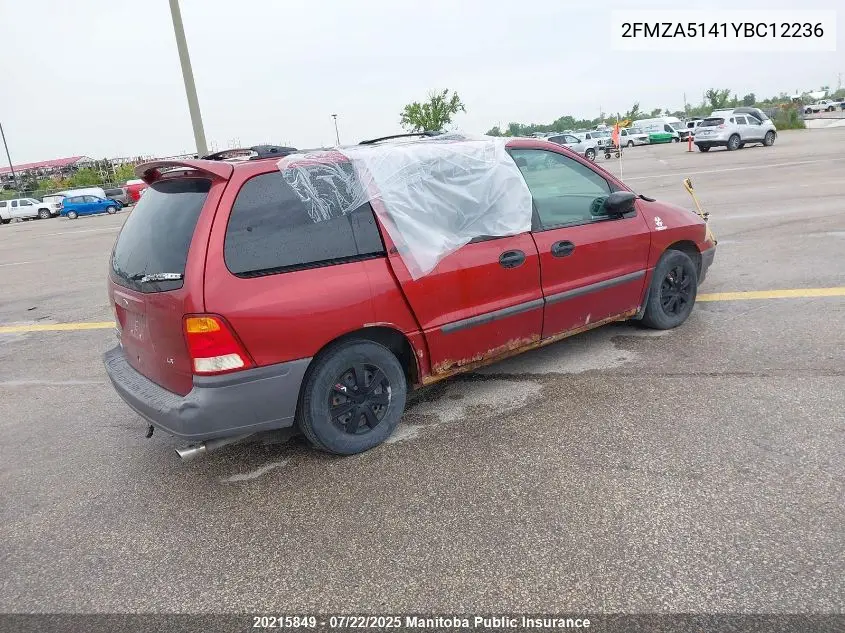 2000 Ford Windstar Lx VIN: 2FMZA5141YBC12236 Lot: 20215849