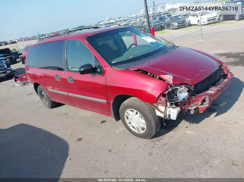 2000 Ford Windstar Lx VIN: 2FMZA5144YBA36718 Lot: 42707262