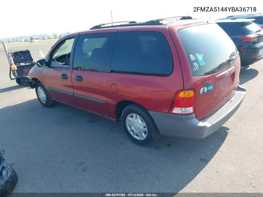 2000 Ford Windstar Lx VIN: 2FMZA5144YBA36718 Lot: 42707262